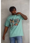 Unisex Baskılı Oversize T-Shirt - Mint Yeşili