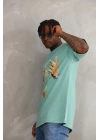 Unisex Baskılı Oversize T-Shirt - Mint Yeşili