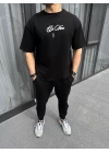 Unisex Baskılı Oversize T-Shirt - Siyah