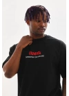 Unisex Baskılı Oversize T-Shirt - Siyah