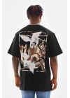 Unisex Baskılı Oversize T-Shirt - Siyah