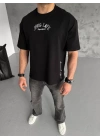 Unisex Baskılı Oversize T-Shirt - Siyah