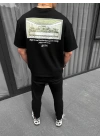 Unisex Baskılı Oversize T-Shirt - Siyah