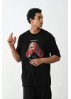 Unisex Baskılı Oversize T-Shirt - Siyah