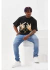 Unisex Baskılı Oversize T-Shirt - Siyah