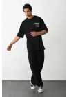 Unisex Baskılı Oversize T-Shirt - Siyah
