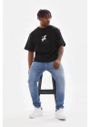 Unisex Baskılı Oversize T-Shirt - Siyah
