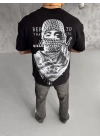 Unisex Baskılı Oversize T-Shirt - Siyah