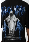 Unisex Baskılı Oversize T-Shirt - Siyah