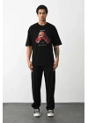 Unisex Baskılı Oversize T-Shirt - Siyah
