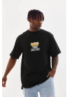 Unisex Baskılı Oversize T-Shirt - Siyah
