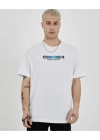 Unisex Bisiklet Yaka Baskılı Oversize T-Shirt - Beyaz