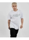 Unisex Bisiklet Yaka Baskılı Oversize T-Shirt - Beyaz