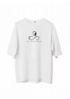 Unisex Bisiklet Yaka Baskılı Oversize T-Shirt - Beyaz
