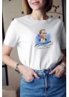 Unisex Bisiklet Yaka Baskılı Oversize T-Shirt - Beyaz
