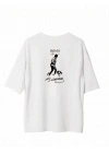 Unisex Bisiklet Yaka Baskılı Oversize T-Shirt - Beyaz