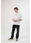Unisex Bisiklet Yaka Baskılı Oversize T-Shirt - Beyaz