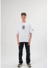 Unisex Bisiklet Yaka Baskılı Oversize T-Shirt - Beyaz