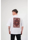 Unisex Bisiklet Yaka Baskılı Oversize T-Shirt - Beyaz