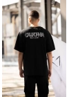 Unisex Bisiklet Yaka Baskılı Oversize T-Shirt - Siyah