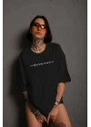 Unisex Bisiklet Yaka Baskılı T-Shirt - Siyah