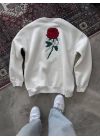 Unisex Bisiklet Yaka Ön Ve Arka Baskılı SweatShirt - Beyaz