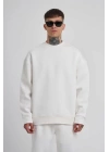 Unisex Biskilet Yaka Üç İplik SweatShirt - Beyaz