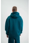 Unisex Double Oversize Kapşonlu Basic SweatShirt - Koyu Deniz Yeşili