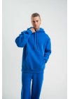 Unisex Double Oversize Kapşonlu Basic SweatShirt - Mavi