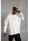 Unisex Kapşonlu Baskılı Sweetshirt - Beyaz