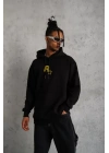 Unisex Kapşonlu Baskılı Sweetshirt - Siyah