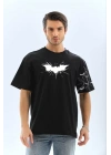 Unisex Ön Ve Kol Baskılı Oversize T-shirt - Siyah