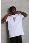 Unisex Oversize Baskılı Bisiklet Yaka T-Shirt - Beyaz