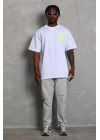 Unisex Oversize Baskılı Bisiklet Yaka T-Shirt - Beyaz