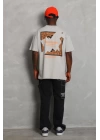 Unisex Oversize Baskılı Bisiklet Yaka T-Shirt - Gri