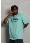 Unisex Oversize Baskılı Bisiklet Yaka T-Shirt - Mint Yeşili