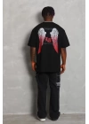 Unisex Oversize Baskılı Bisiklet Yaka T-Shirt - Siyah
