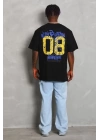 Unisex Oversize Baskılı Bisiklet Yaka T-Shirt - Siyah