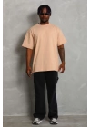 Unisex Oversize Düz Bisiklet Yaka T-Shirt - Bej