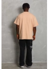 Unisex Oversize Düz Bisiklet Yaka T-Shirt - Bej
