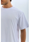 Unisex Oversize Düz Bisiklet Yaka T-Shirt - Beyaz