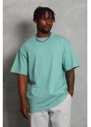 Unisex Oversize Düz Bisiklet Yaka T-Shirt - Mint Yeşili