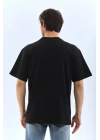 Unisex Oversize Düz Bisiklet Yaka T-Shirt - Siyah