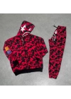 Unisex Pubg Bape X Shark Eşofman Takımı - Kırmızı
