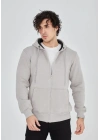 Unisex Tam Fermuarlı Kapşonlu  SweatShirt - Boyalı Gri