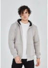 Unisex Tam Fermuarlı Kapşonlu  SweatShirt - Boyalı Gri