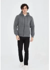 Unisex Tam Fermuarlı Kapşonlu  SweatShirt - Füme