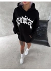 Unisex Üç İplik Kapşonlu Baskılı SweatShirt - Siyah