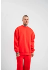 Uzun Kol Bisiklet Yaka Basic SweatShirt - Kırmızı