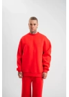 Uzun Kol Bisiklet Yaka Basic SweatShirt - Kırmızı